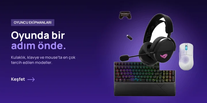 Oyuncu kulaklığı, mekanik klavye ve kablosuz mouse