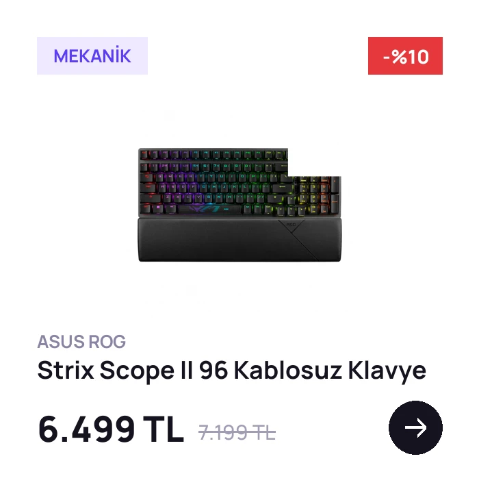 ASUS ROG Strix Scope II 96 Kablosuz Klavye 6.499 TL